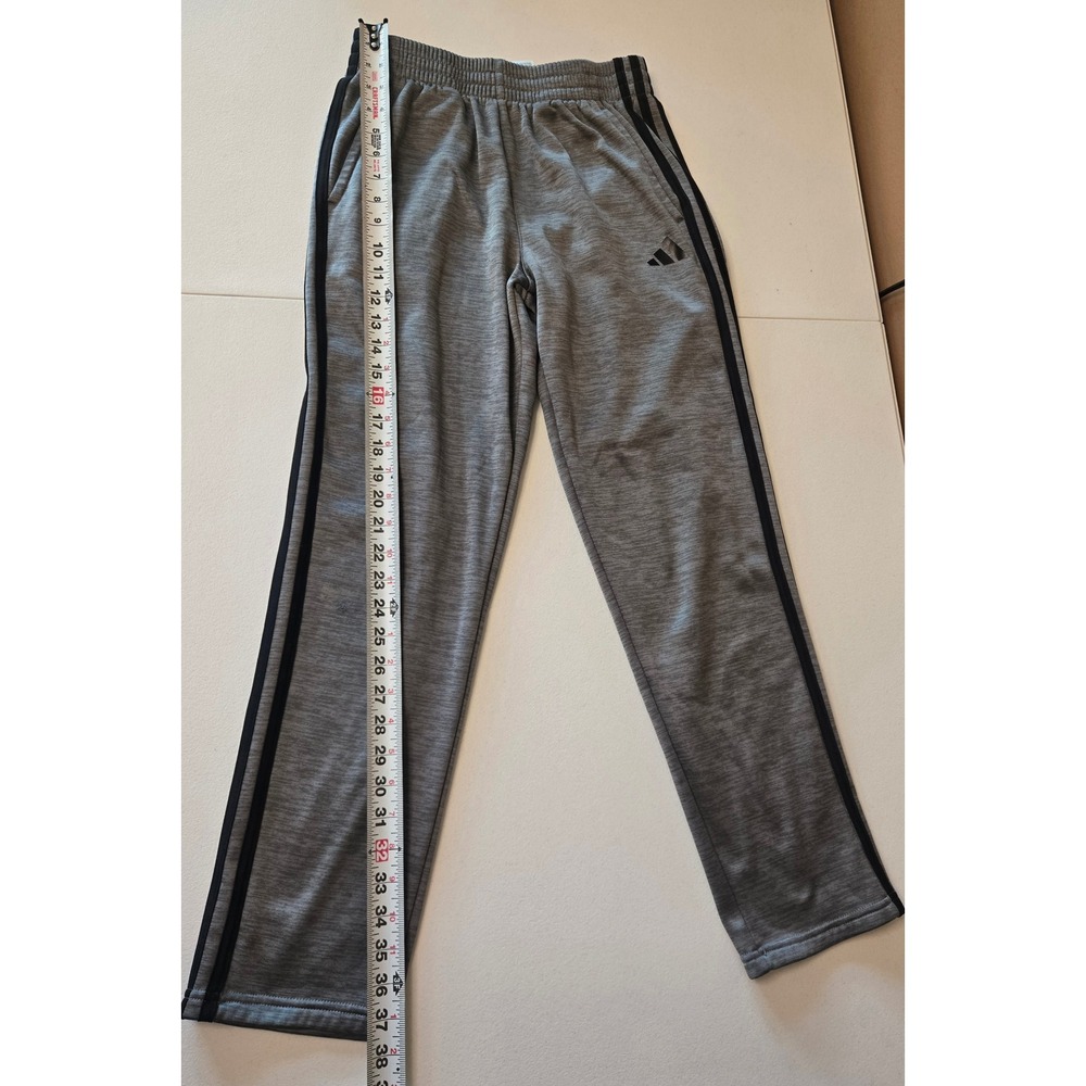 Adidas Boys Youth L 14/16 Gray Black 3 Stripe Athletic Track Pants Regular Fit